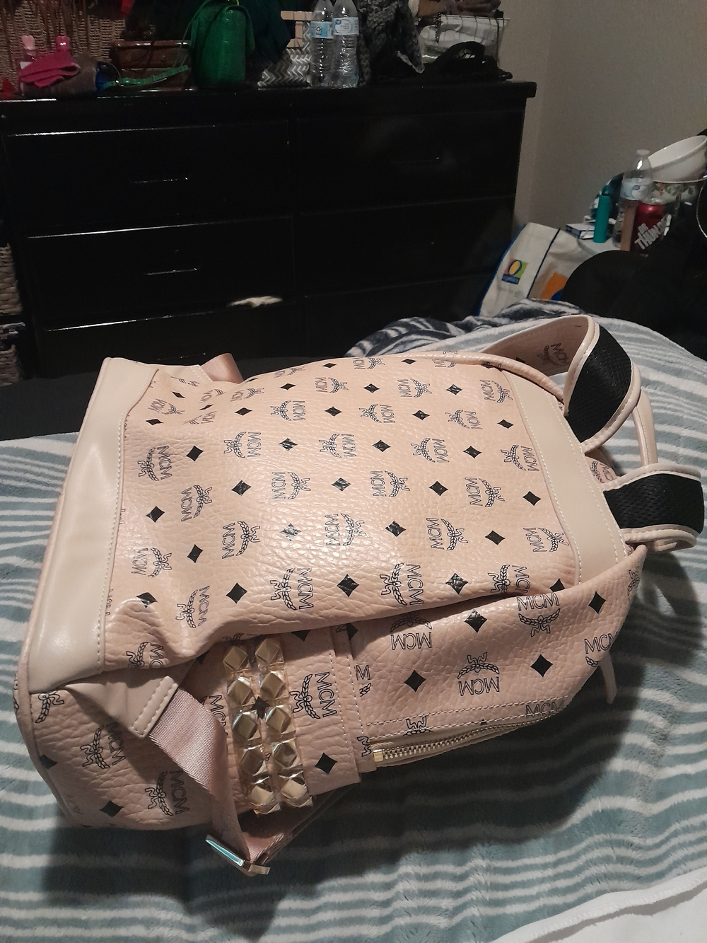MCM Blush Pink Logo-Print Backpack with Gold Hardware - Picture 3 of 7